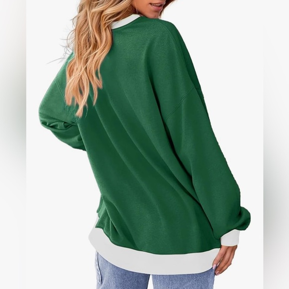 NWT-2XL Oversized Sweatshirts 
Crewneck Long Sleeve Pullover Tops
Green & White - Picture 3 of 4